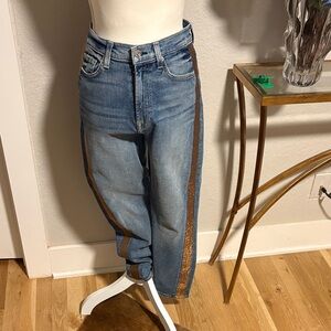 7 for all mankind jeans with gold metallic piping.